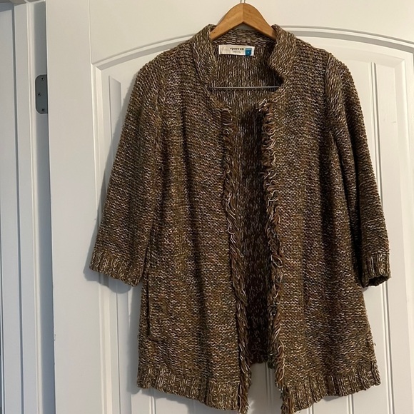 Anthropologie Sparrow linen blend Marled Fringe Knit Cardigan Size Small - Picture 2 of 5